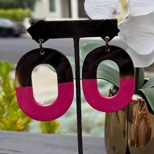 Pink and Brown Statement buffalo horn lacquer Earrings